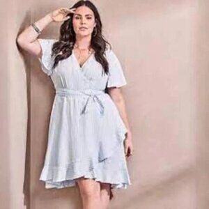 Torrid Blue & White Striped Challis Wrap Dress